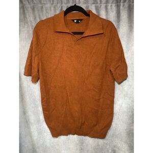 The Commons Polo Mens L 100% Cashmere Burnt Orange Short Sleeve V Neck Sweater